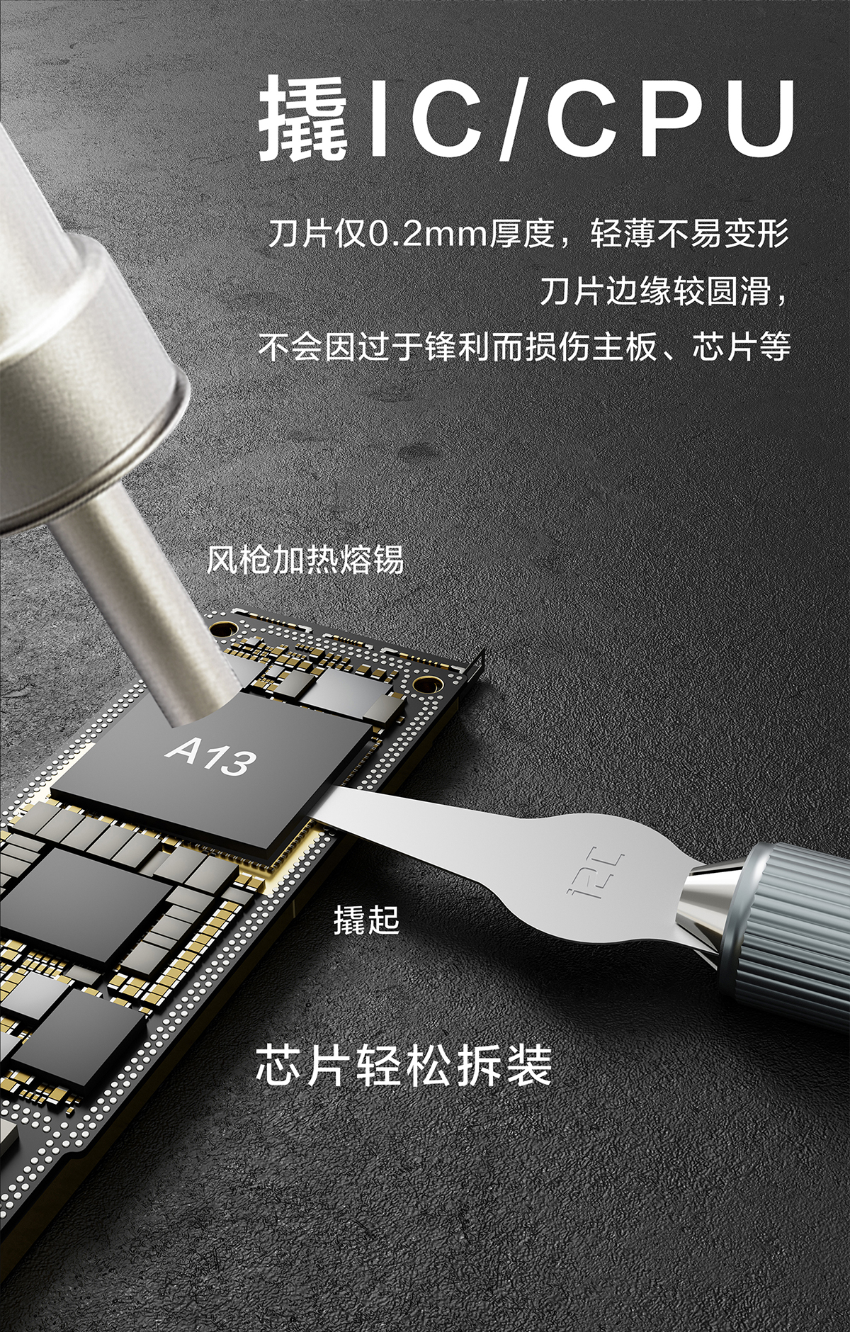 i2C Q5芯片维修刀片/轻握200维修刀柄  去边胶/除胶、拆芯片、撬CPU(图5)